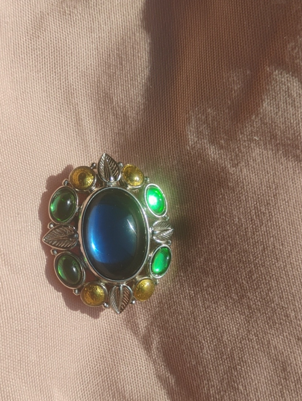 Liz Claiborne Vintage Silver Blue Floral Brooch with Green and Yellow Accents